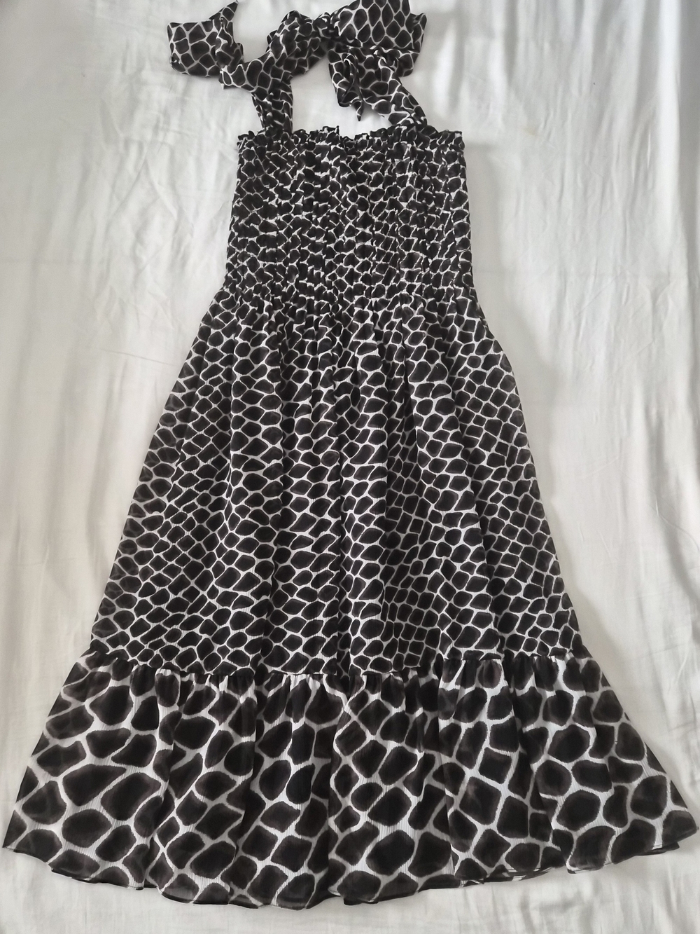 White House Black Market Black and White Strapless Giraffe Print Dress